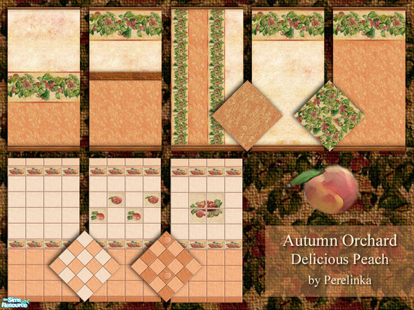 Sims 2 — DELICIOUS PEACH Set by perelinka — AUTUMN ORCHARD - DELICIOUS PEACH: Set of wallpapers and tiles in light orange