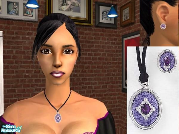 Sims 2 — Amethyst Locket by joannejt2003 — Requires Alpha Earrings 01 Mesh