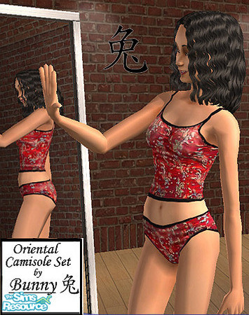 Sims 2 — Oriental Camisole in Red by BunnyTSR — For the Oriental Express Theme Week, a recolour of the original Maxis