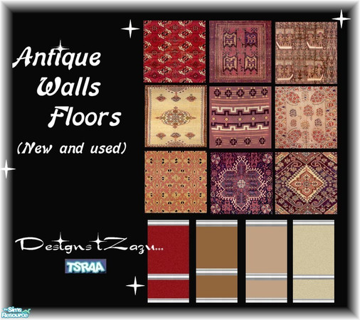 Sims 2 — Antique Walls and Floors by iZazu — Antique Set includes 9 Floors and 4 Walls. Looks great in the game. Carpets