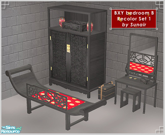 Sims 2 — BXY Bedroom B - Recolor set 1 by Sunair — BXY Bedroom B - Recolor set 1 (black)