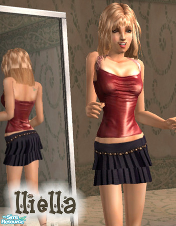 Sims 2 — Shiny Glam - red & black by lliella — Shiny Dior leather stretch top paired with cute layered mini. Requires