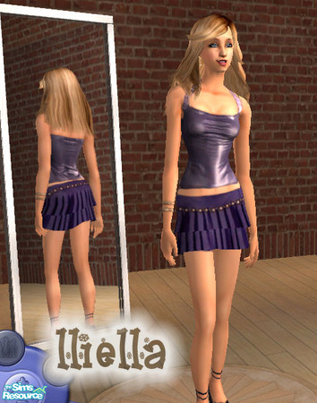 Sims 2 — Shiny Glam - purple by lliella — Shiny Dior leather stretch top paired with cute layered mini. Requires