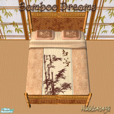 Sims 2 — Bamboo Dreams Oriental Bedding by Nikki041498 — Soft tans, crushed silk and bamboo prints, with the Chinese