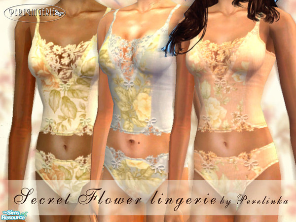 Sims 2 — SECRET FLOWER by perelinka — Set of 3 undies with floral lace and fabric.