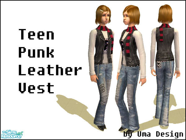 Sims 2 — Teen Punk Leather Vest Outfit by Uma Design — Why wear you own vest when you can borrow one from your boyfriend?