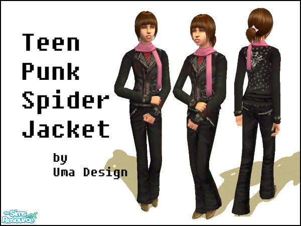 Sims 2 — Teen Punk Spider Jacket Outfit by Uma Design — Why wear you own jacket when you can borrow one from your