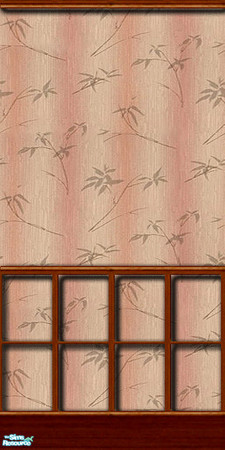 Sims 2 — am_asianplantpanel02 by Cruella — Asian wall with half wood paneling with rail. Featuring oriental coral with