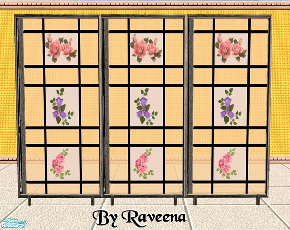 Sims 2 — Shoji Room Divider - Flowers by Raveena — You need BitzyBus's mesh for this file to work in the game. Download