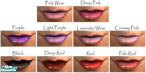 Sims 2 — Wet Glimmer Gloss by Fionaazreal — Wet and glimmery gloss in 10 shades. Available for female teen - elder (YA