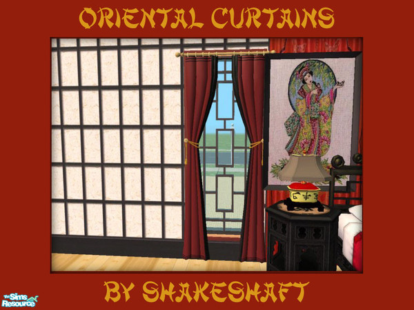 Sims 2 — Oriental Curtains by Shakeshaft — Part of the Oriental Bedroom Set. ** TSRAA **