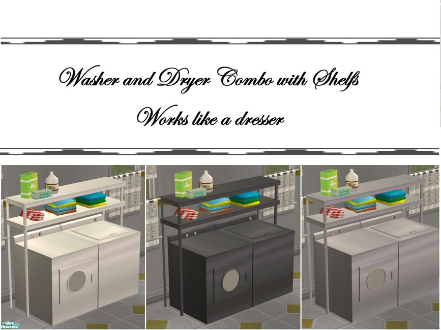 The Sims Resource Washer and Dryer Combo with Shelf