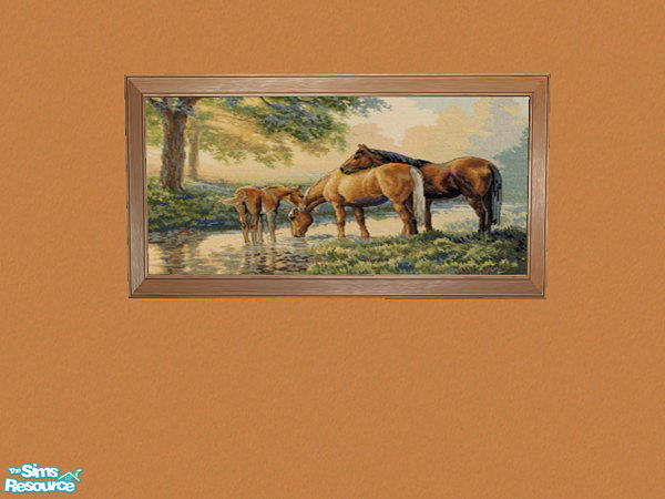 Sims 2 — Horses by a Stream by hatshepsut — Part of the Equestrian Needlework Selection.