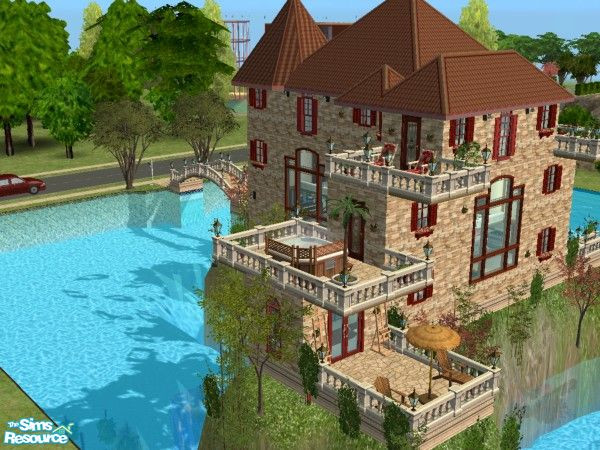 Sims 2 — Una by SofijaDosen — The house is surrounded by a swimable "lake"! It has a garage on a separate