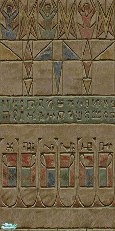 Sims 2 — Cave Paintings by Eboluh — Very colourful aztec\"ian\" style cave paintings on a light brown stone