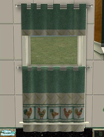 Sims 2 — Chanticleer Kitchen - Curtain by Riverwillows — Cute kitchen in lovely greens and honey pine, featuring