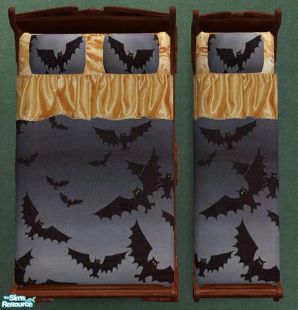 Sims 2 — Halloween 2008 Bedding - Going Batty by Riverwillows — Ghoulishly fun bedding, perfect for the Halloween season.