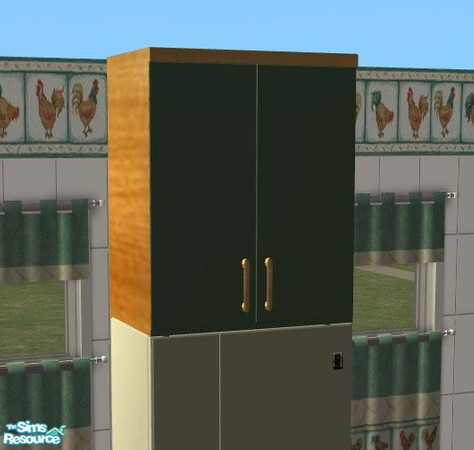 Sims 2 — Chanticleer Kitchen - Fridge Cabinet by Riverwillows — Cute kitchen in lovely greens and honey pine, featuring