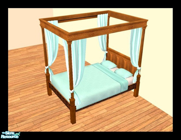 Sims 2 — MDP Pastel Teal Medieval Bed in Walnut by MelandStv — There are 6 colourful bed curtains for the Walnut Medieval