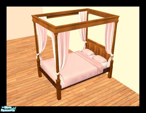 Sims 2 — MDP Pastel Pink Medieval Bed in Walnut by MelandStv — There are 6 colourful bed curtains for the Walnut Medieval