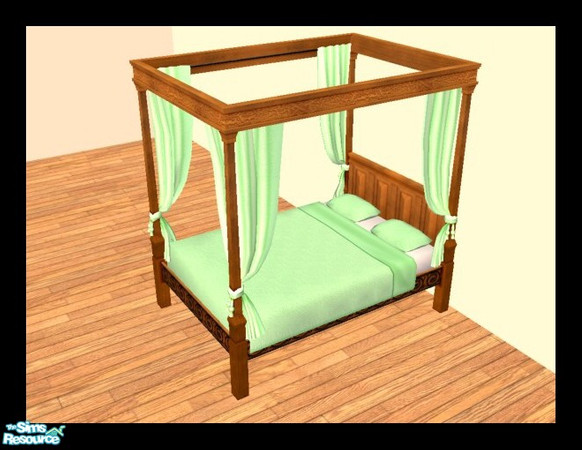 Sims 2 — MDP Pastel Green Medieval Bed in Walnut by MelandStv — There are 6 colourful bed curtains for the Walnut