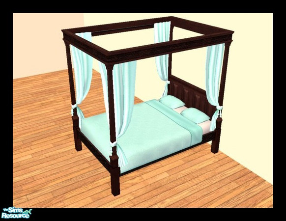 Sims 2 — MDP Pastel Teal Medieval Bed in Oak by MelandStv — There are 6 colourful bed curtains for the Oak Medieval Bed