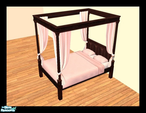 Sims 2 — MDP Pastel Pink Medieval Bed in Oak by MelandStv — There are 6 colourful bed curtains for the Oak Medieval Bed