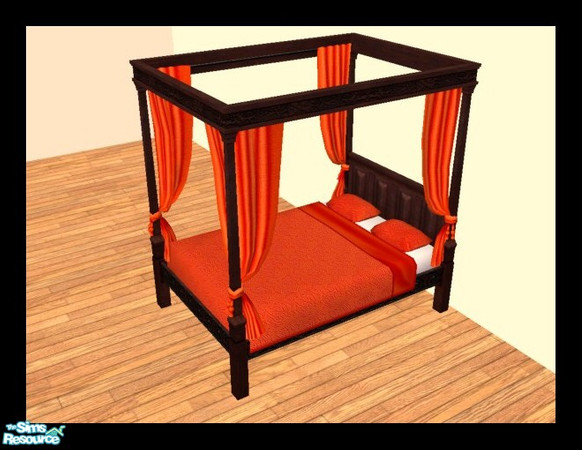 Sims 2 — MDP Burnt Medieval Bed in Oak by MelandStv — There are 10 colourful bed curtains for the Oak Medieval Bed Frame