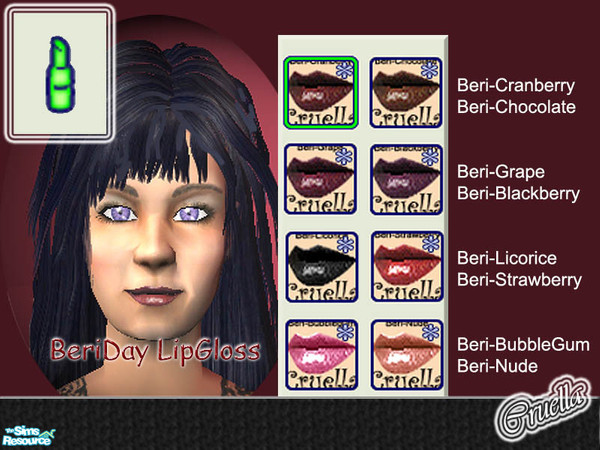 Sims 2 — am_BeriDay by Cruella — Cruella's Beri-Day line of lip gloss in fun colors. Make your Sims lips the talk of