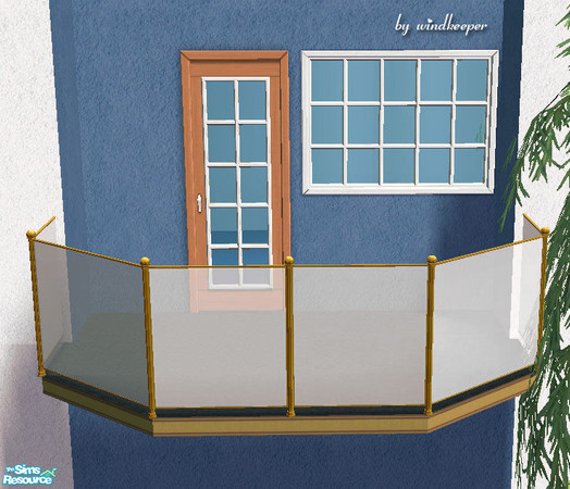 Sims 2 — Brass and glass railing by Windkeeper — Brass and glass railing. Made to match Maxis Brass and Glass halfwall.
