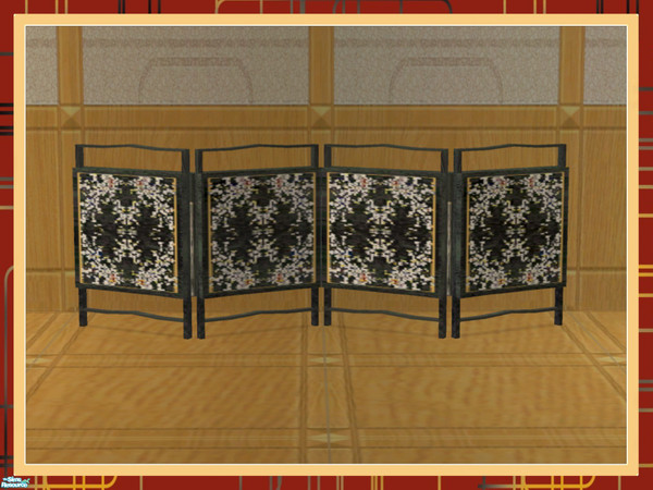 Sims 2 — Oriental Bedroom - Mini Screen MESH by Dgandy — Black laquer furniture wood with rich tones of gold and white