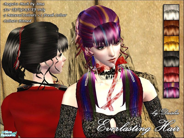 Sims 2 — Everlasting Hair Set by Daislia — Retexture and re-alpha of Amasims female hair mesh 10. 5 natural colours + 1