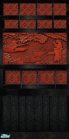 Sims 2 — Asian New Year Set - 1 by thkehne — Chinese red carved panel.