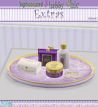 Sims 2 — Sophisticated Shabby Chic Vanity Tray by Cashcraft — A decorative vanity tray with perfume, bath oil, body