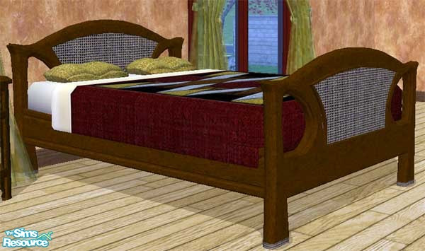 Sims 2 — When Jazz Was Young Bed Frame by dancingaphrodite — Dark burled wood with wicker accents.