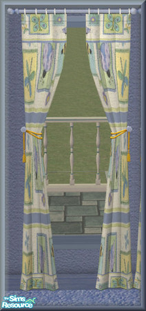 Sims 2 — NK Hansen Fancy Flights - Curtains by MoMama — Curtains filled with friendly flying insects on a rod of blue.