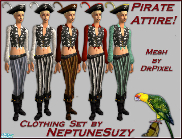 Sims 2 — NSC Pirate Outfits - Females Set 1 by Neptunesuzy — Set of 5 Pirate Outfits for women! Enjoy!