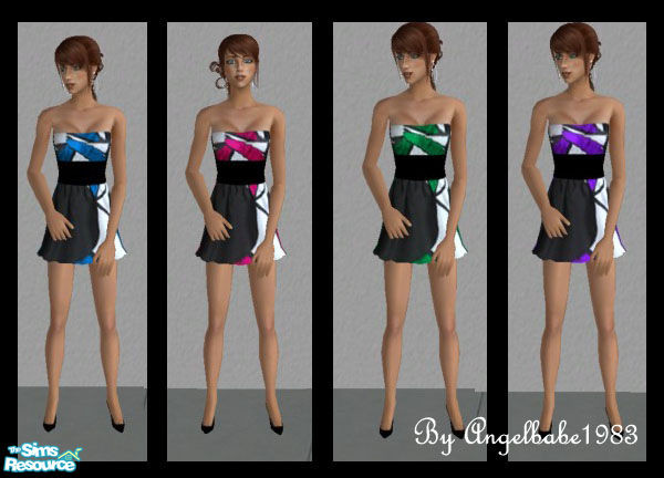 Sims 2 — Jacoba Set by Angelbabe1983 — Here are 4 Outfits for your Female Adult Sims. Satin Abstract Dresses, comes in 4