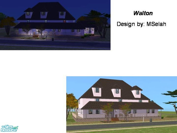 Sims 2 — Walton by mselah — Six bedrooms (one on the first floor), three bathrooms, a gameroom/library, eat-in kitchen,