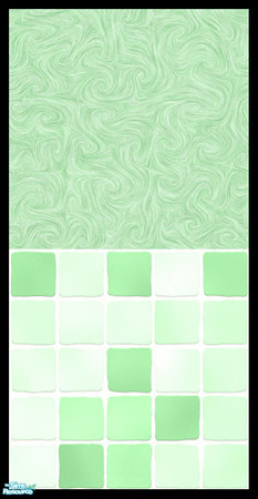 Sims 2 — MDP Pastel Green Swirl Half Solid-Tile by MelandStv — There are 6 colours and 2 textures for a total of 12 walls