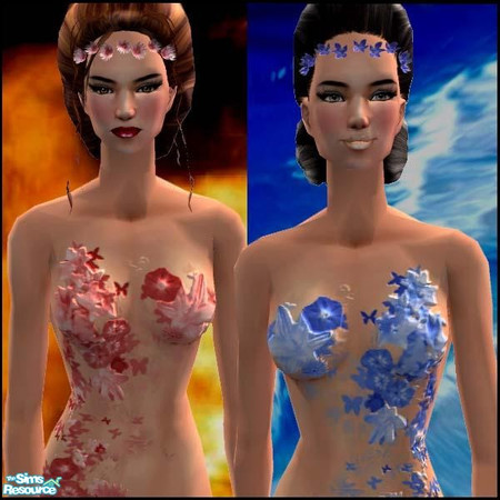 Sims 2 — The Contrast of Hot & Cool Colors by The T — These are recolored from my former bodypaint skin. Model :