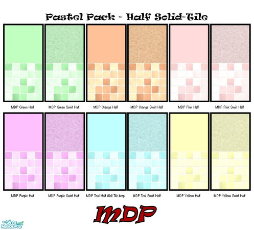 Sims 2 — MDP Pastel Pack Half Solid-Tile by MelandStv — There are 6 colours and 2 textures for a total of 12 walls in