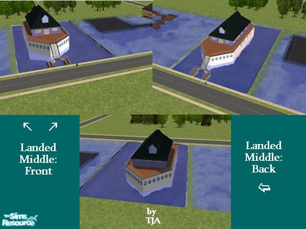 Sims 2 — Landed Middle by TJA — Large Boat/House. 4 BR, 2 1/2 BA. (see also Landed Right & Landed Left)