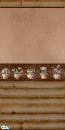 Sims 2 — R W Log Kitchen - Wall 2 by Simaddict99 — rustic log wall with tan upper and cactus border. made to match my