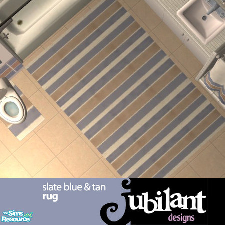 Sims 2 — Slate Blue & Tan Bathroom Rug by Jubilant — Night Life rug with blue and tan stripes.