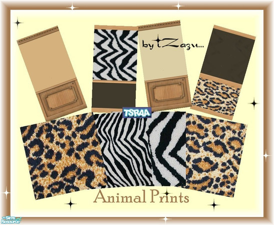 Sims 2 — Animal Prints by iZazu — Animal Print Set has 4 floors and 4 walls. Artificial Animal Prints leaves no harm to