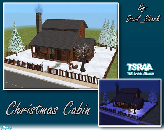 Sims 2 — Christmas Cabin by devil_shark — 2 Story House w/1 Bed, 1 Bath and common Kitchen/Dining/Living. Perfect for