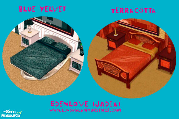 Sims 2 — Bedding Set by EdenLove — The bedding set includes 2 bedding recolors, Blue Velvet and Terracotta. They are part