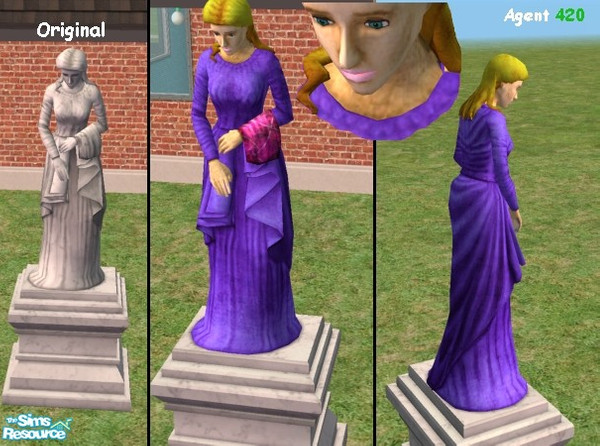 Sims 2 — Realistic Violet Robed Statue by Agent420 — A Realistic looking Violet Robed Maiden. Is it a person, or a