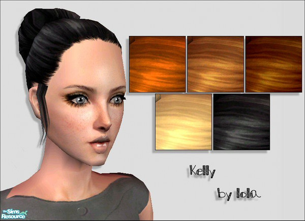 Sims 2 — Kelly by Lola — Bun Updo With Strands At The Sides. Retexture Of ChazDesgins Holiday Glam Mesh, With the Curls